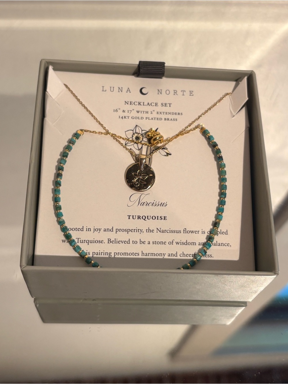 Luna Norte 14k Gold Plates Brass Turquoise necklace and slider bracelet
